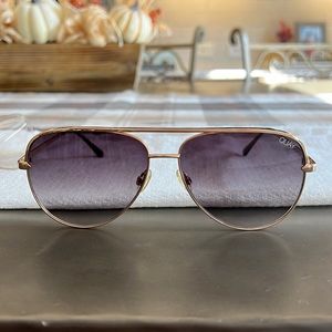 Quay x Desi Perkins High Key Mini Rimless Aviator Sunglasses gold & black